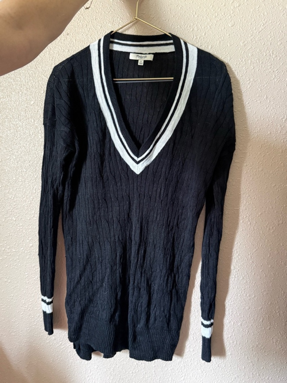 Madewell Black and White Ribbed V-Neck Sweater